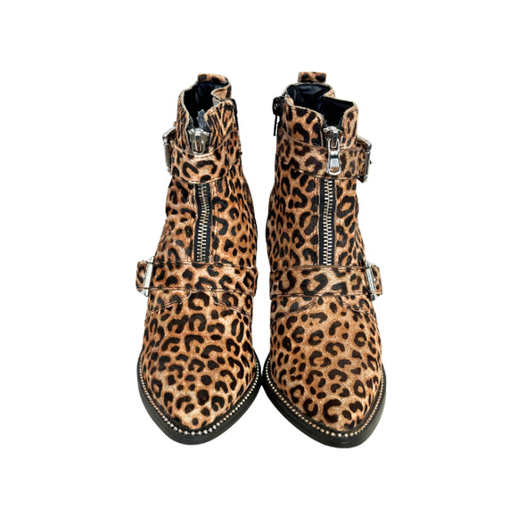 Steve Madden HALLE-L Boots Ankle Studded Leopard Cow Hair Women’s Size 6.5M - Picture 3 of 9